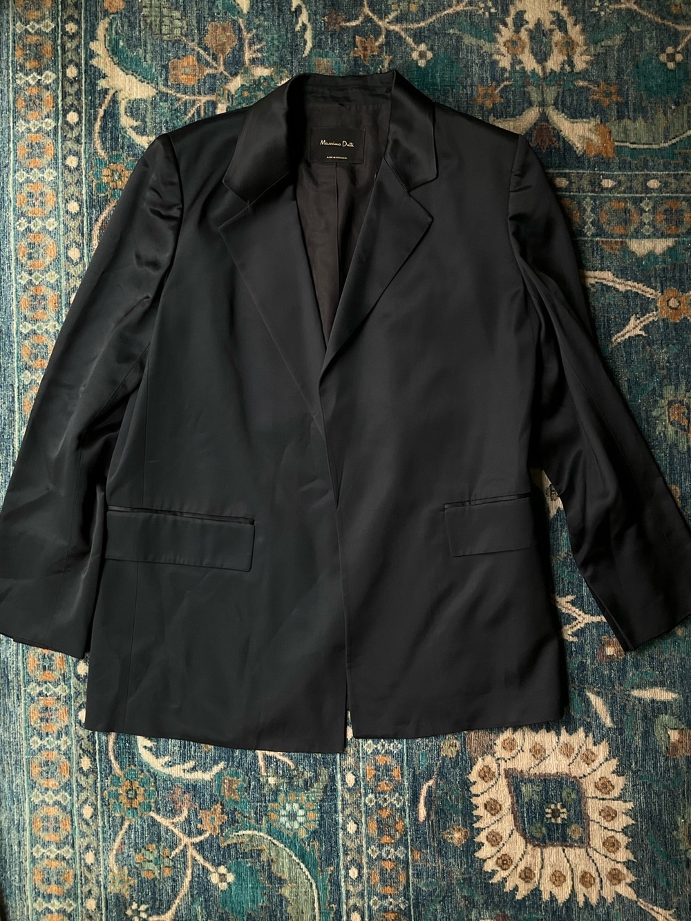 Massimo Dutti Men's Black Satin Blazer Jacket Size 8 w/ Shoulder Pads